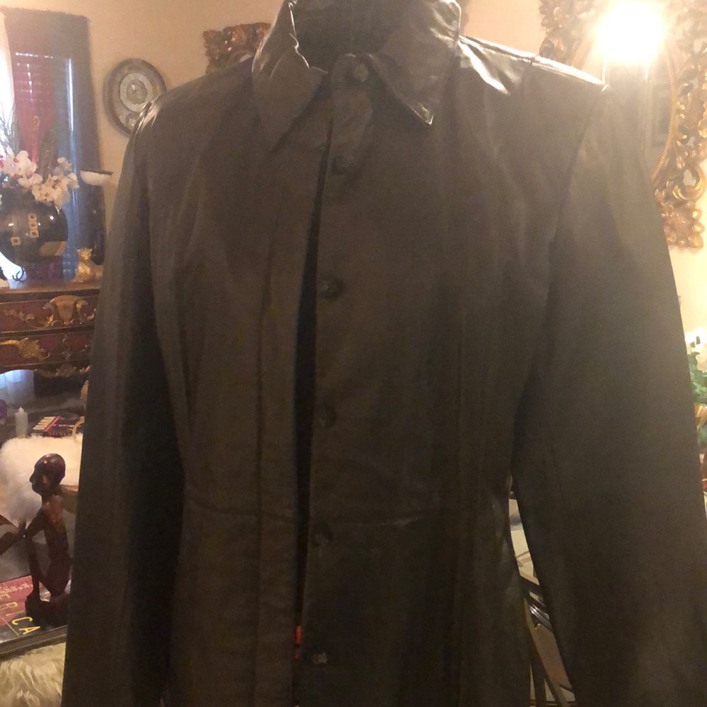 Apostrophe Brown Metallic Wide Collar and Structured Shoulders leather jacket